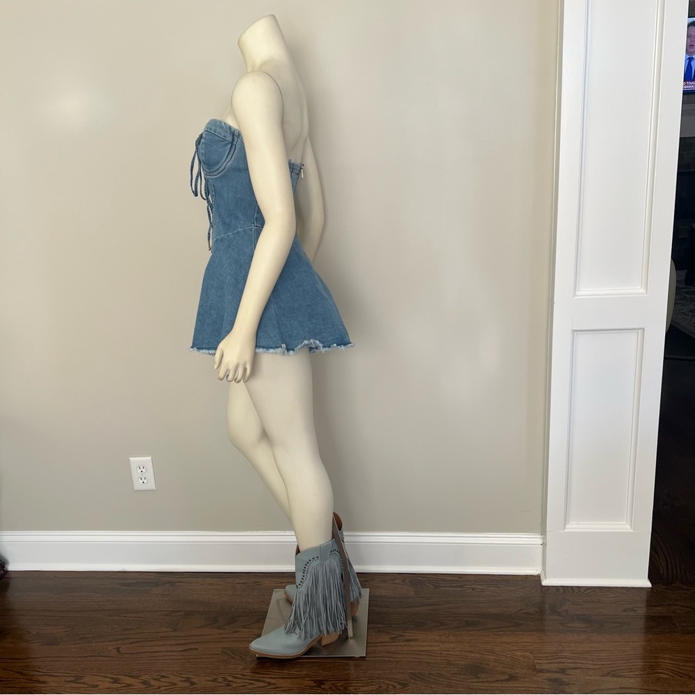 Fashion Nova Blue Denim Corset jumper SZ. Large - Picture 12 of 12